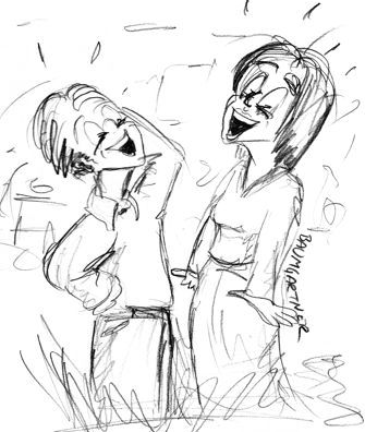 Cartoon: two people laughing