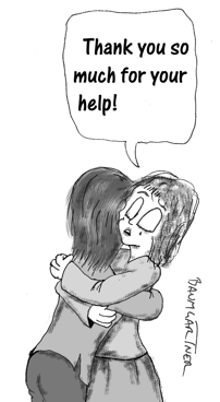 Cartoon: hug of gratitude between friends